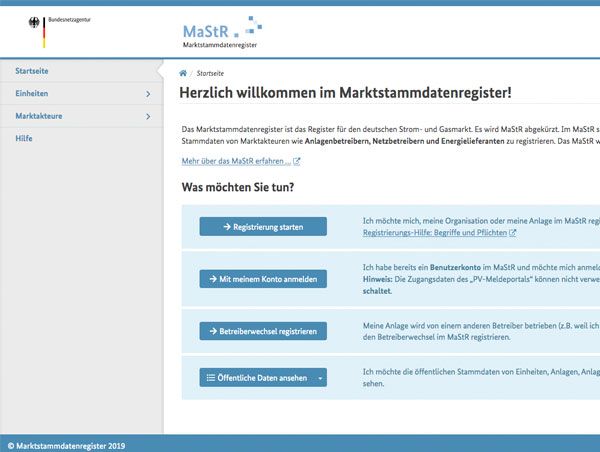 Anmeldung im Marktstammdatenregister
